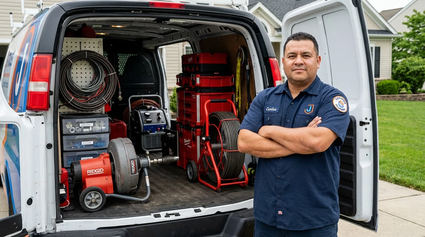 Professional drain cleaning equipment and Johns Plumbing LLC plumber in Wyandanch
